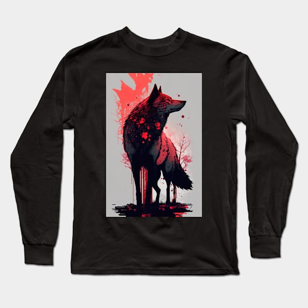 Cool Wolf with red glow Long Sleeve T-Shirt by KoolArtDistrict